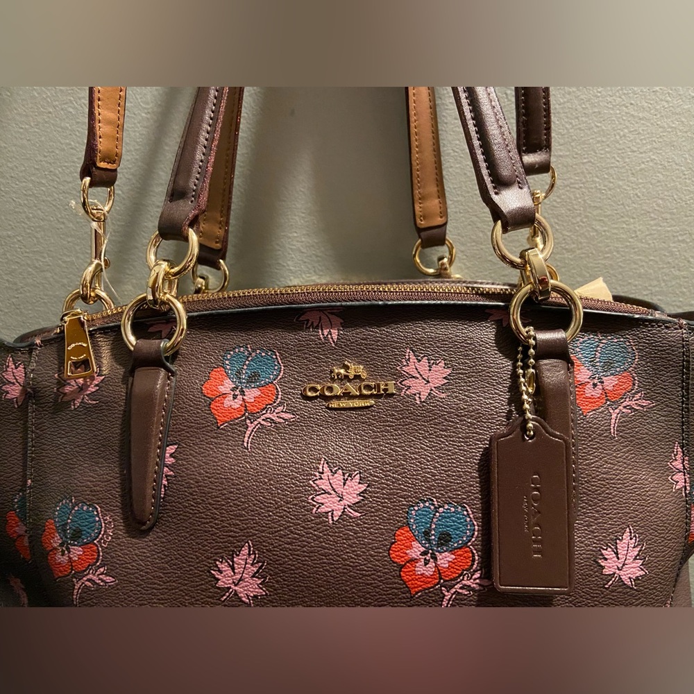 GUC COACH Mini Christie Carryall & Matching Wallet Set Wildflower Print Oxblood - Picture 2 of 15